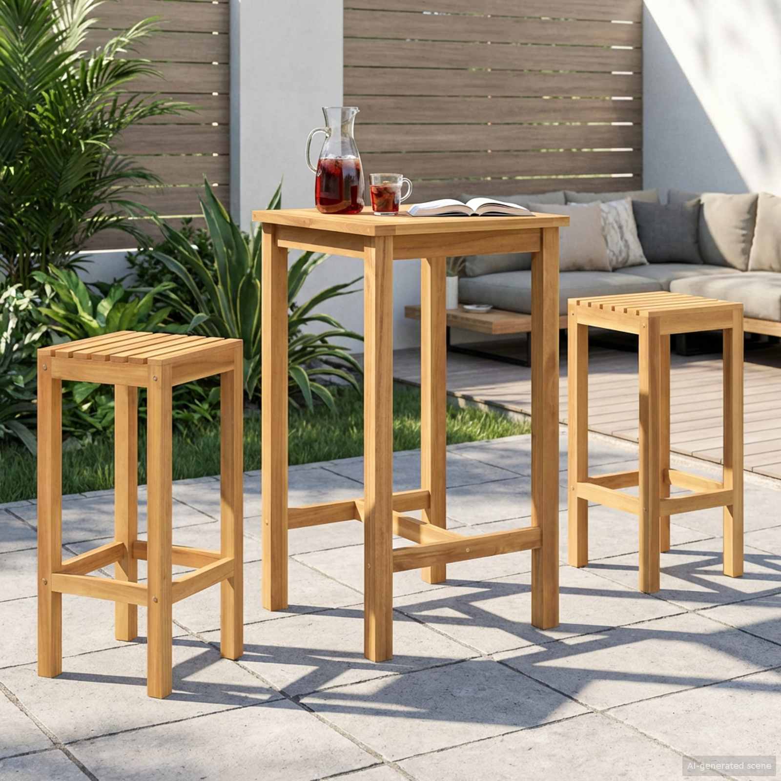 Outdoor Bar Set 3 Pcs Unbehandelt Massivholz Teak