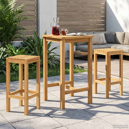 Outdoor Bar Set 3 Pcs Unbehandelt Massivholz Teak