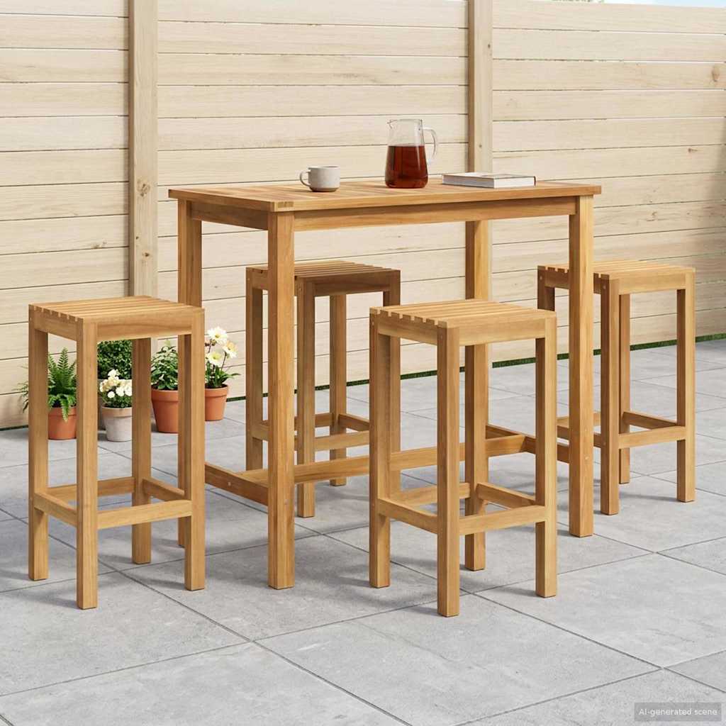 Outdoor Bar Set 5 Pcs Unbehandelt Massivholz Teak