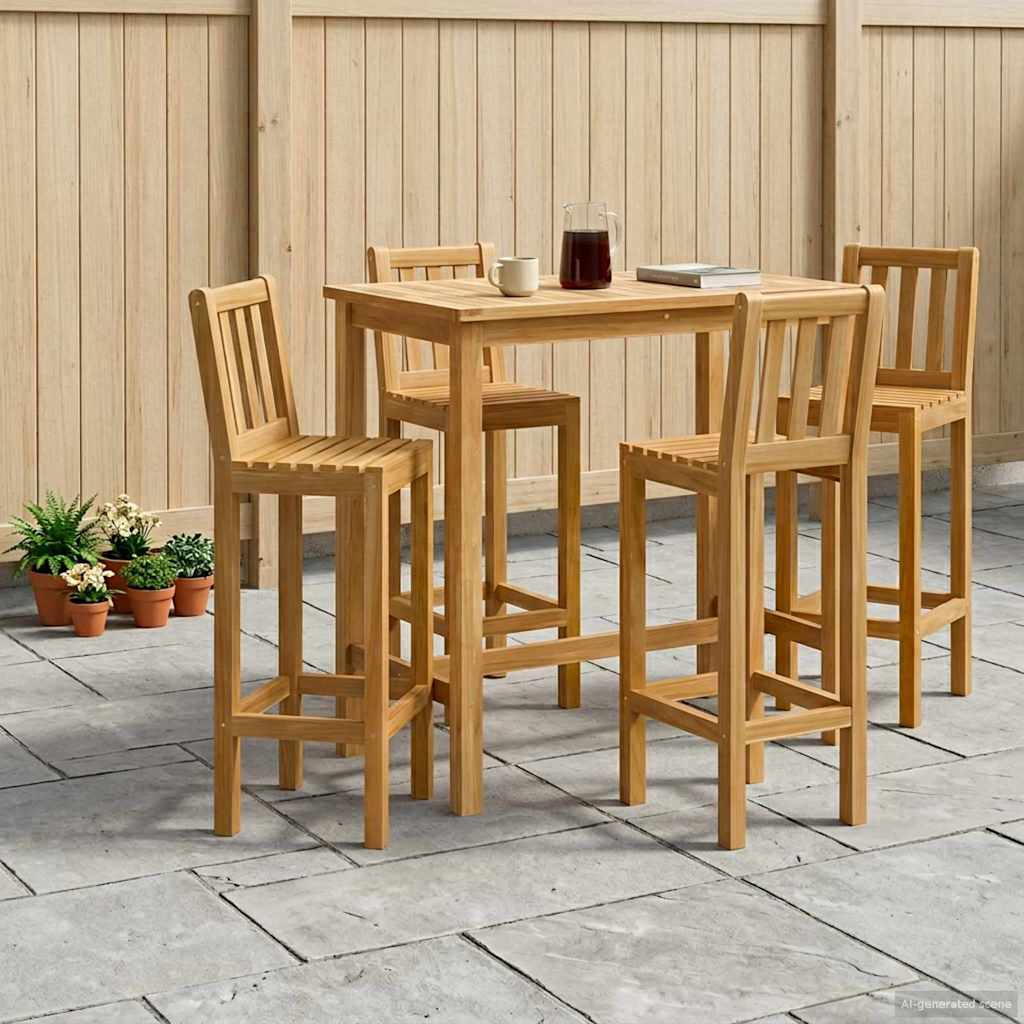 Outdoor Bar Set 5 Pcs Unbehandelt Massivholz Teak