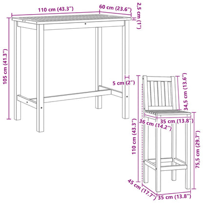 Outdoor Bar Set 5 Pcs Unbehandelt Massivholz Teak