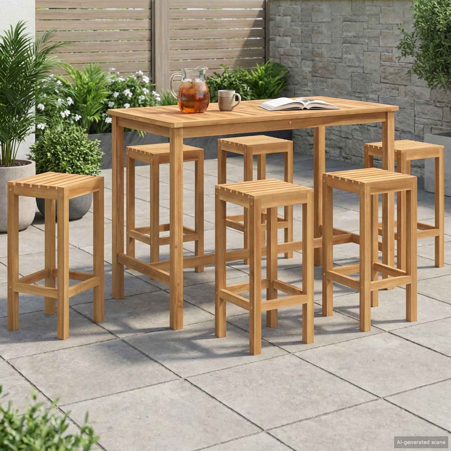 Outdoor Bar Set 7 Stück Natur Massives Teakholz
