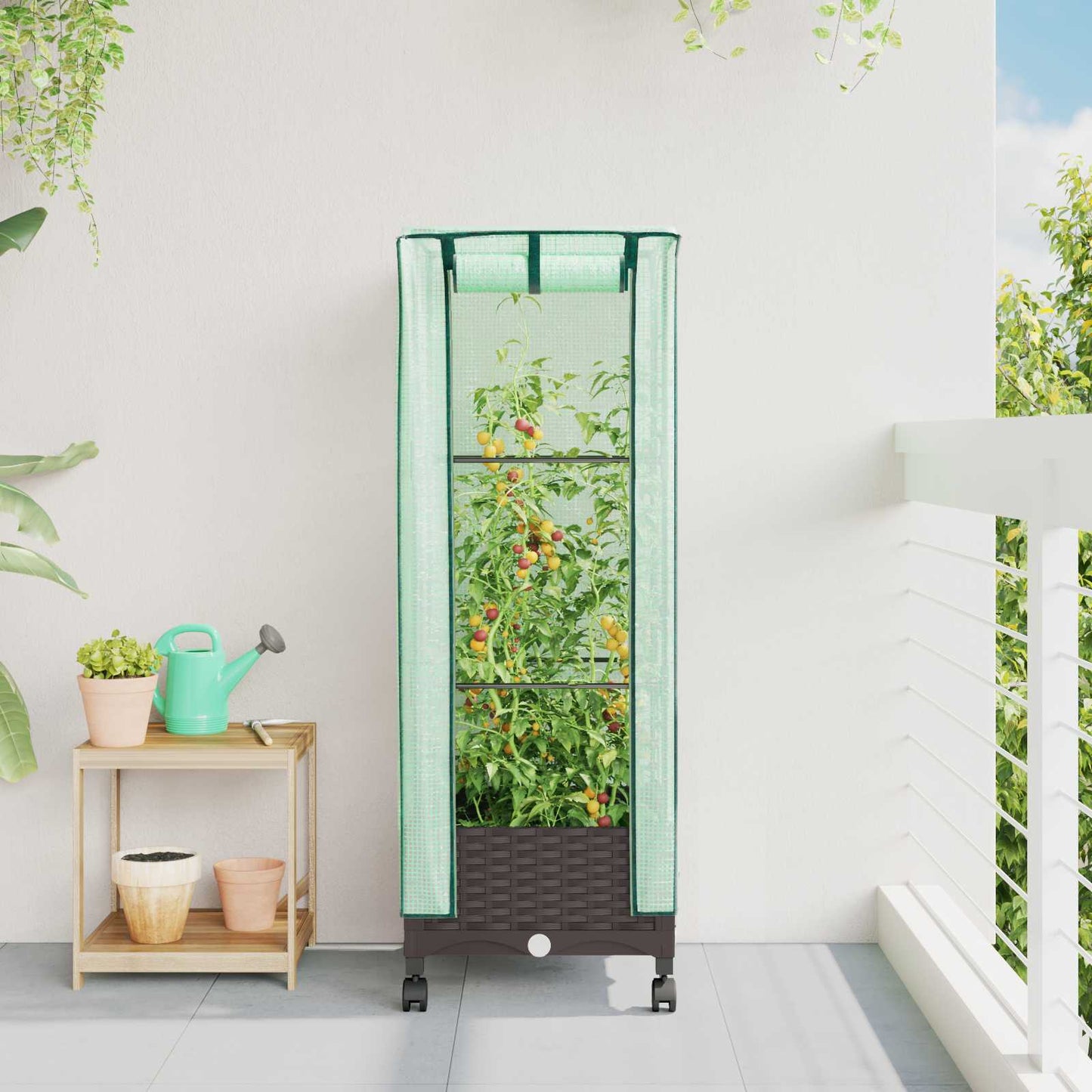 Hochbeet Mit Gewächshaus-Aufsatz Rattan-Optik