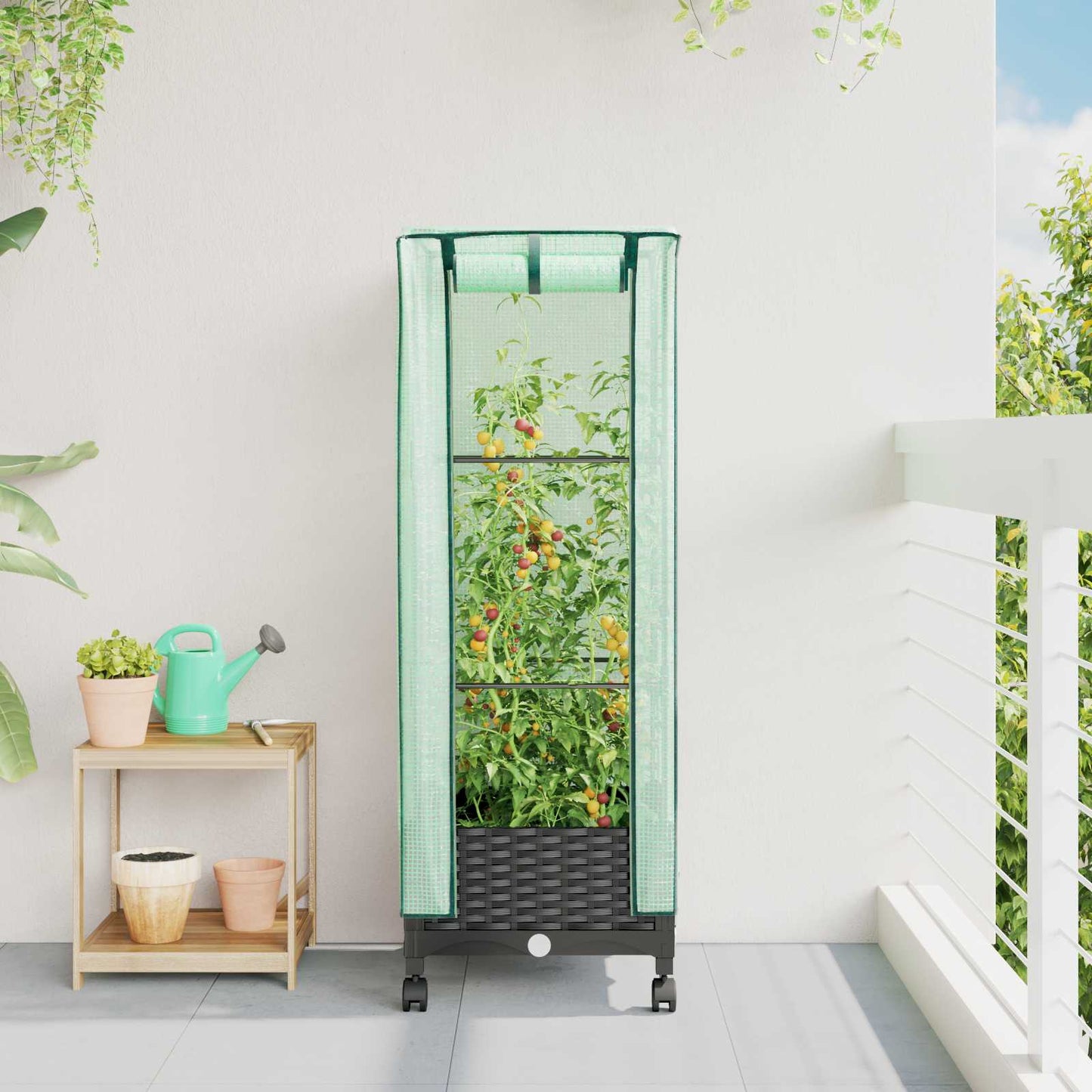 Hochbeet Mit Gewächshaus-Aufsatz Rattan-Optik