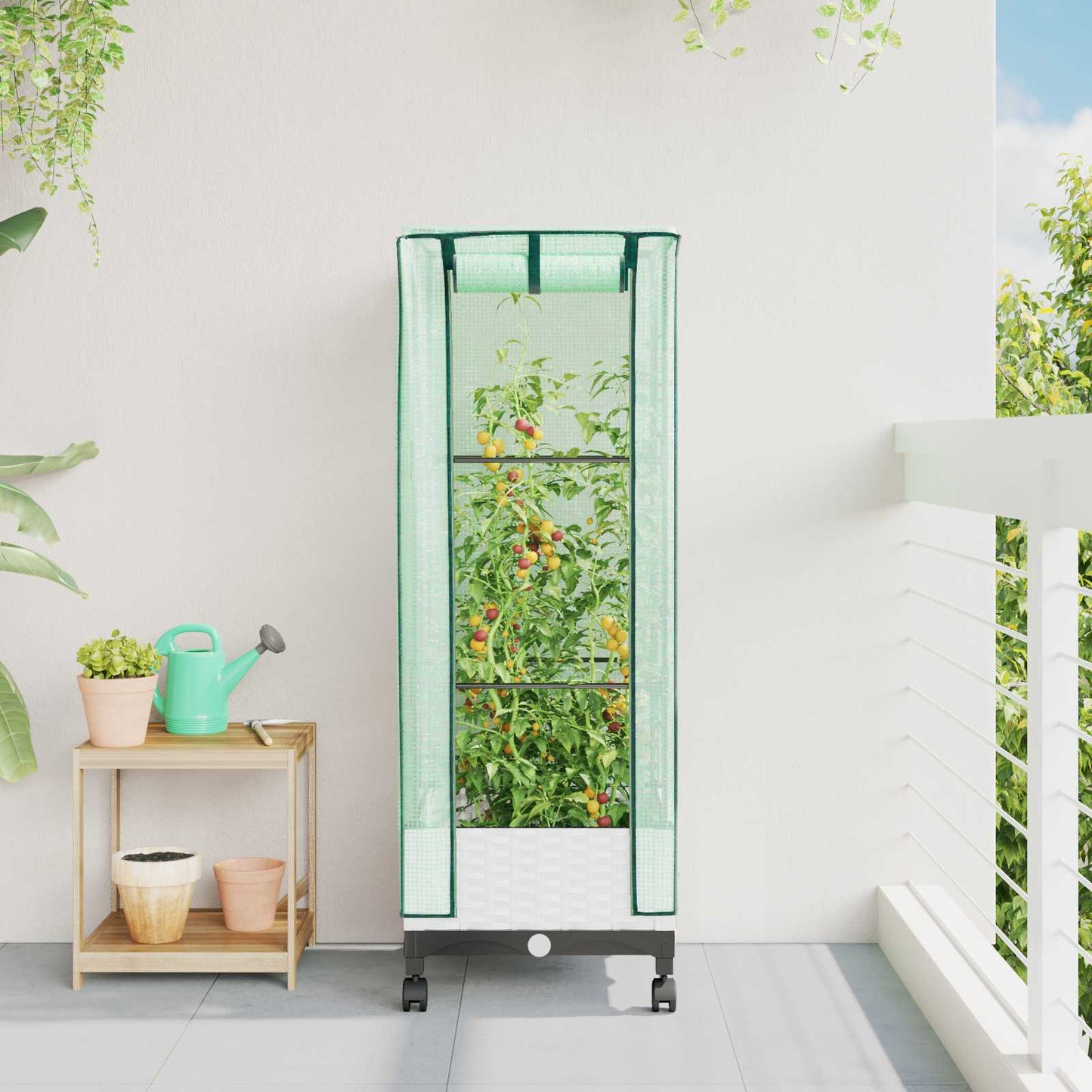 Hochbeet Mit Gewächshaus-Aufsatz Rattan-Optik