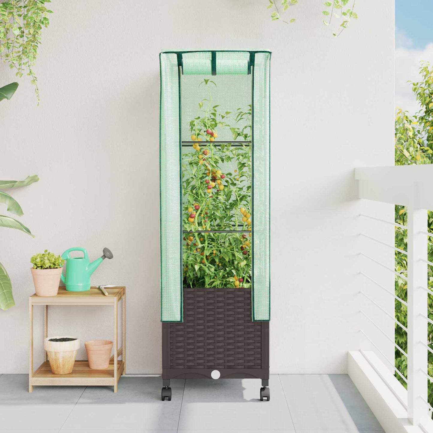 Hochbeet Mit Gewächshaus-Aufsatz Rattan-Optik