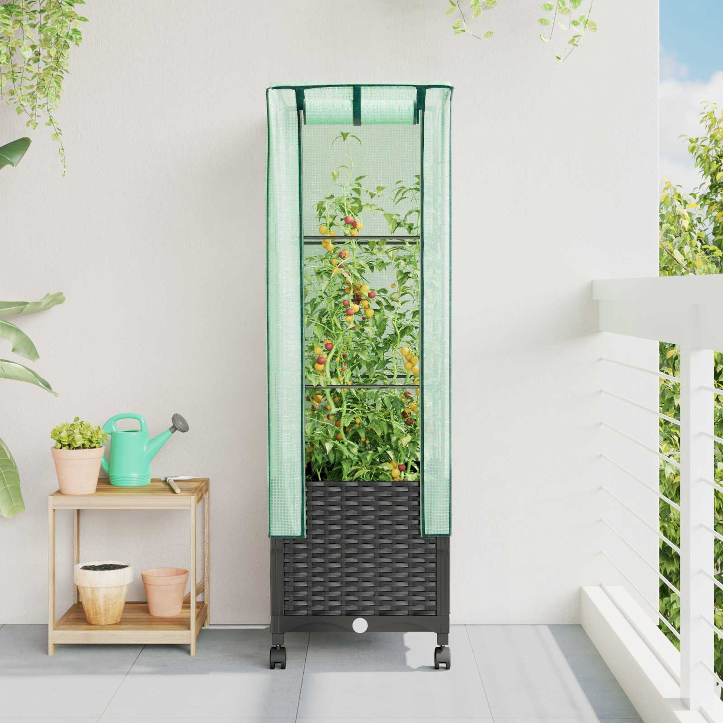 Hochbeet Mit Gewächshaus-Aufsatz Rattan-Optik