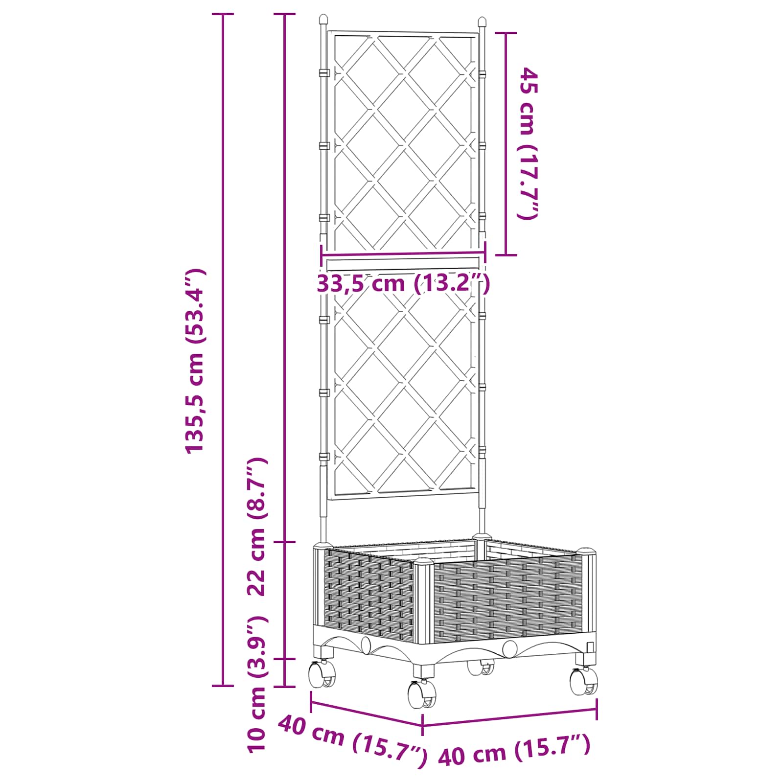 Pflanzkübel Mit Spalier Und Rädern Schwarz 40 X 40 X 131,5 Cm