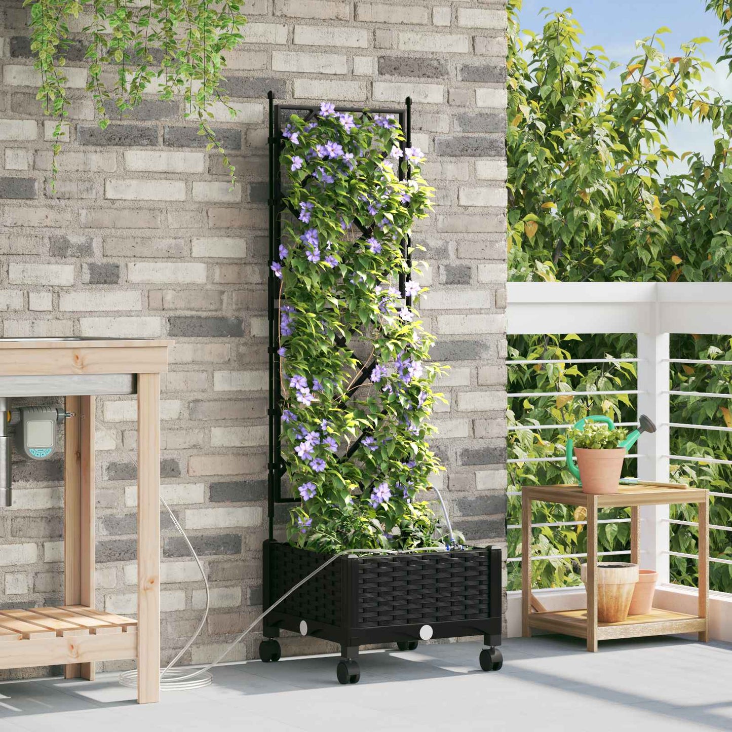 Garten Blumenkübel Mit Bewässerung Und Rädern Schwarz Pp