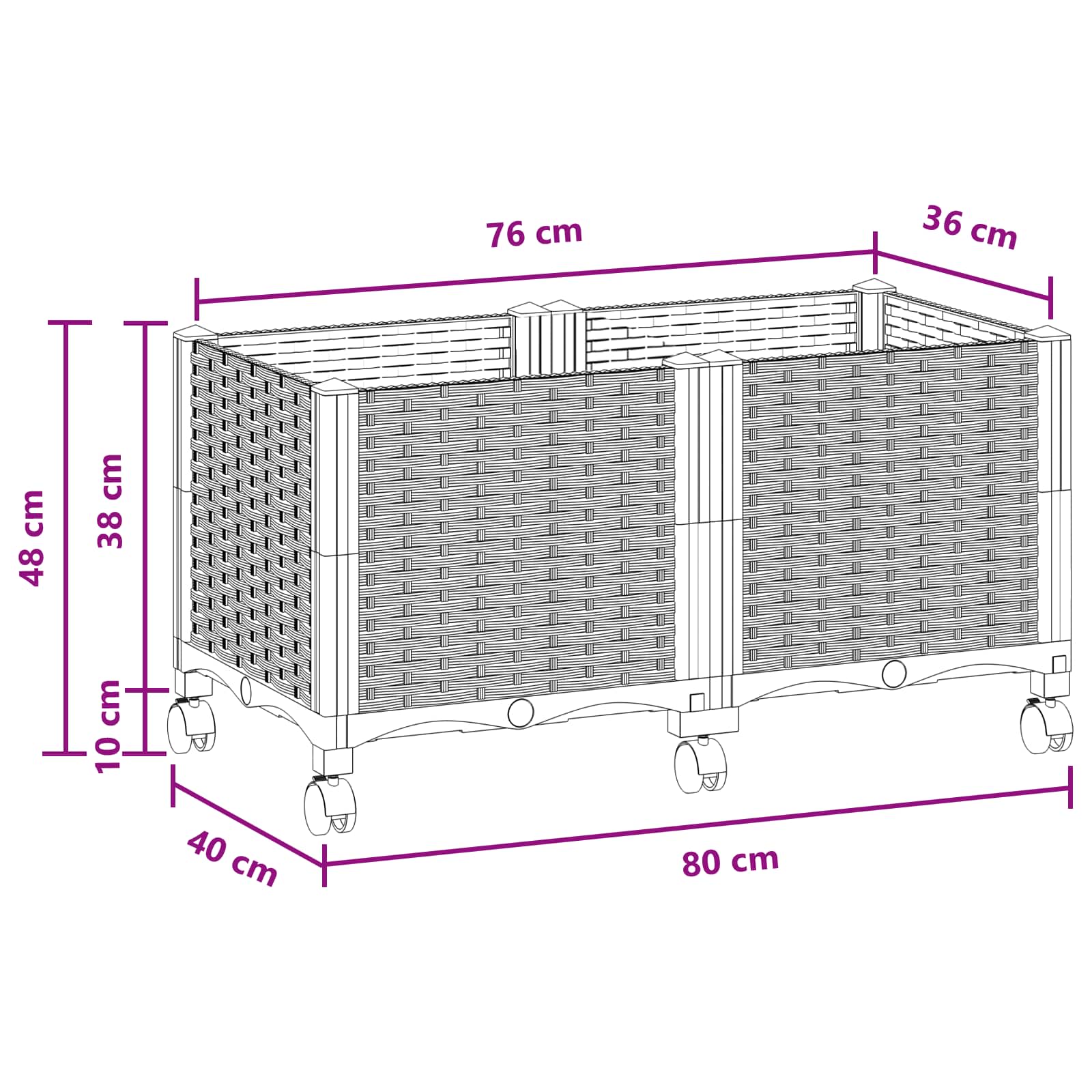 Gartenpflanzer 80 X 40 X 44 Cm Pp Schwarz