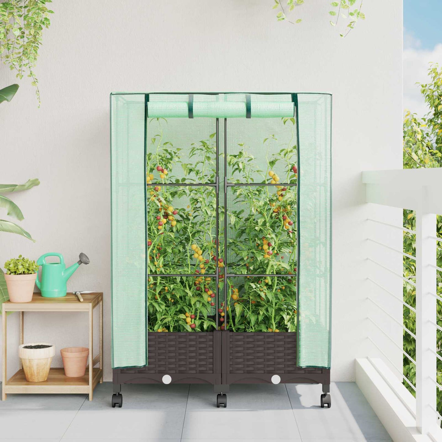 Hochbeet Mit Gewächshaus-Aufsatz Rattan-Optik