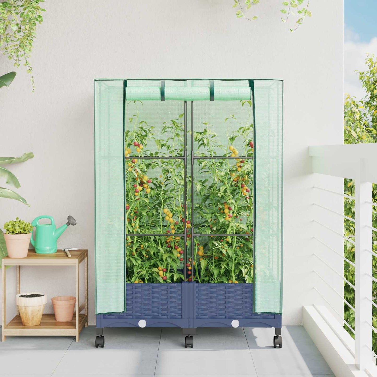 Hochbeet Mit Gewächshaus-Aufsatz Rattan-Optik