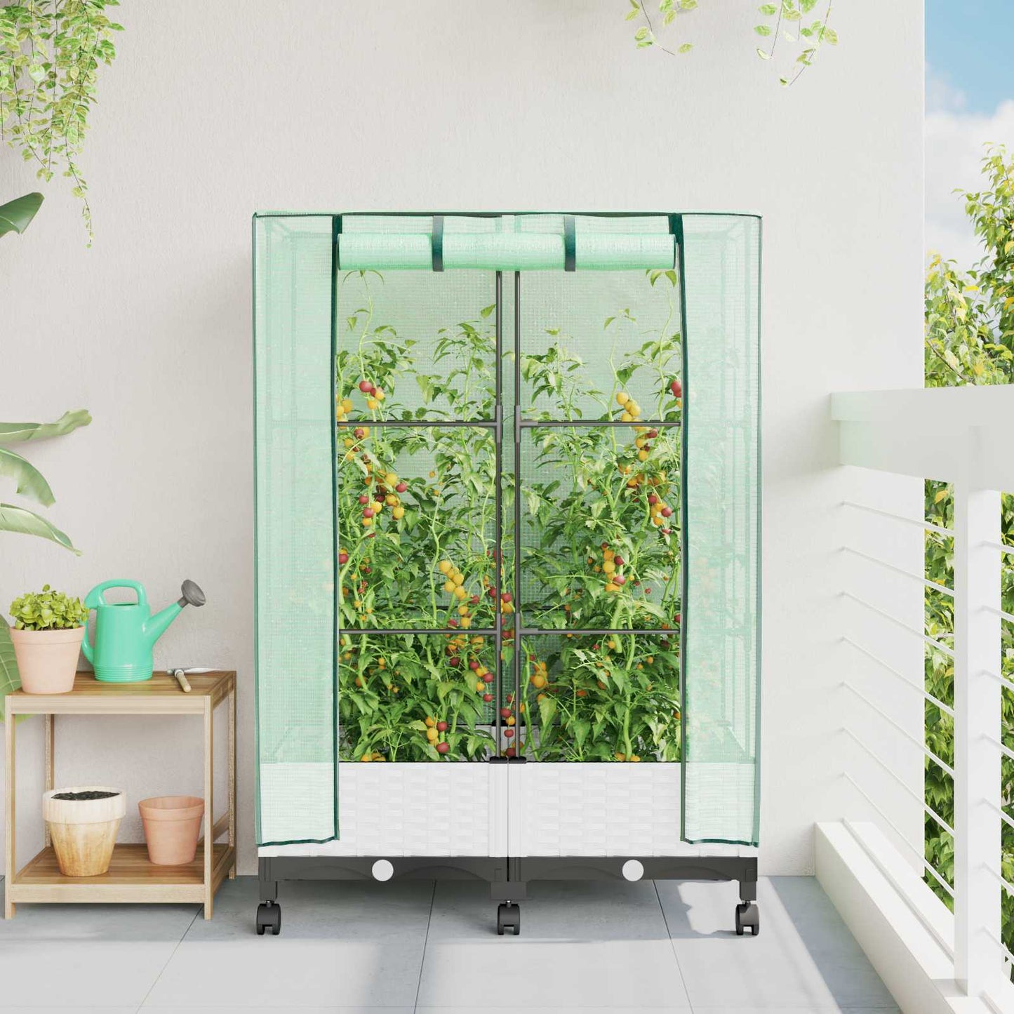 Hochbeet Mit Gewächshaus-Aufsatz Rattan-Optik