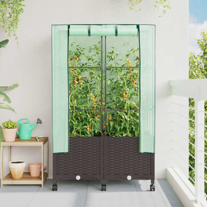 Hochbeet Mit Gewächshaus-Aufsatz Rattan-Optik