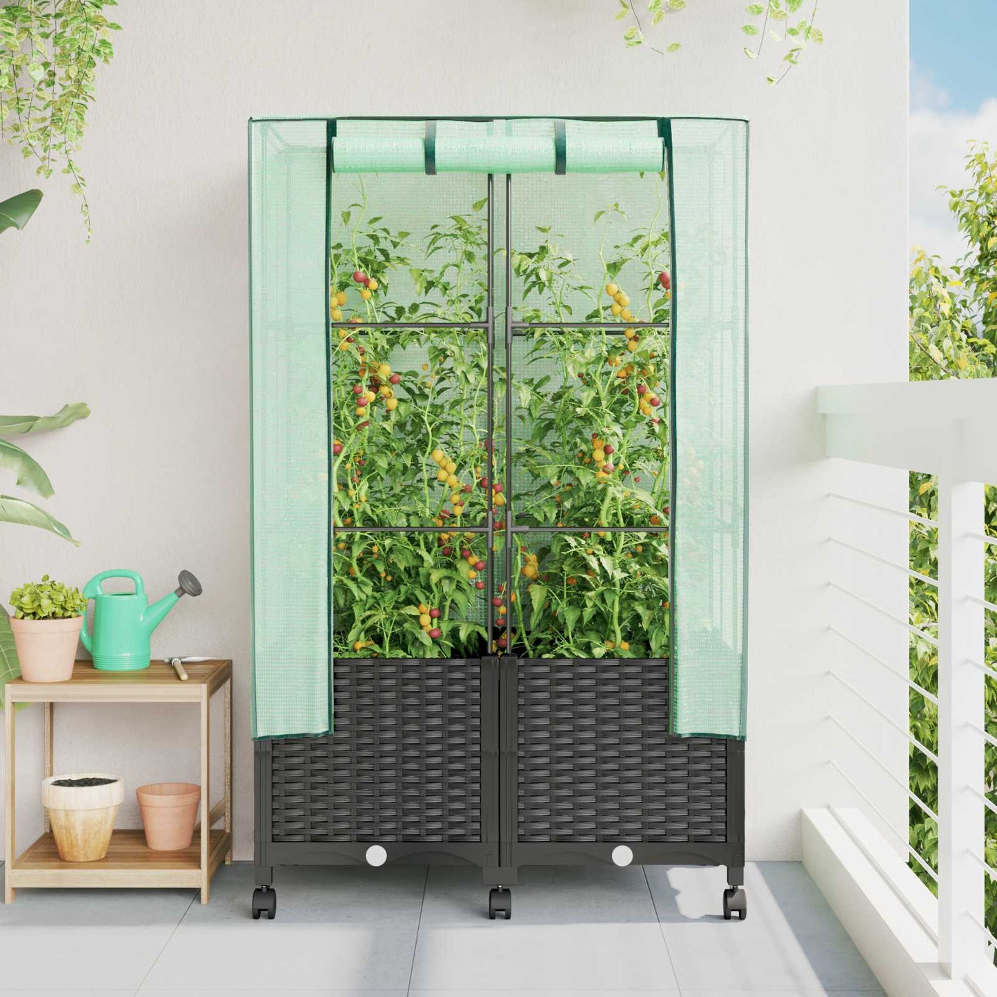 Hochbeet Mit Gewächshaus-Aufsatz Rattan-Optik