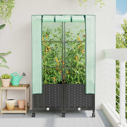 Hochbeet Mit Gewächshaus-Aufsatz Rattan-Optik
