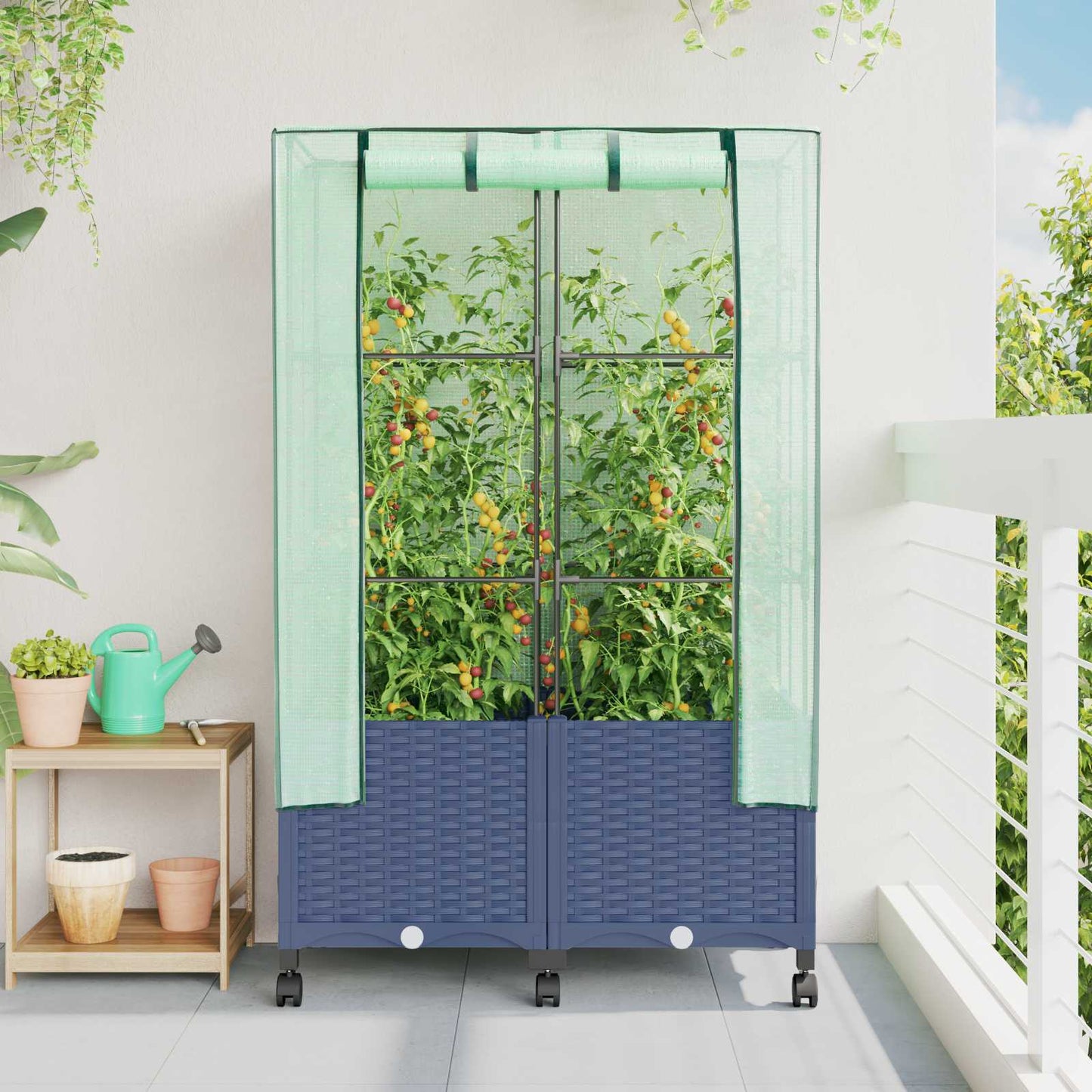 Hochbeet Mit Gewächshaus-Aufsatz Rattan-Optik