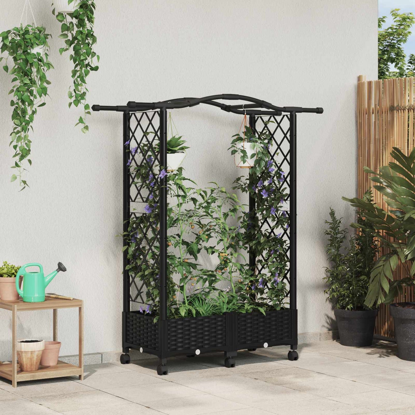 Hochbeet Mit Rankgitter Und Dach 202,5 X 40 X 127 Cm Pp Schwarz