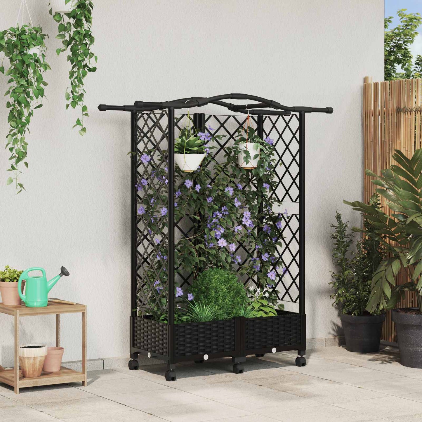 Hochbeet Mit Rankgitter Und Dach 202,5 X 40 X 127 Cm Pp Schwarz