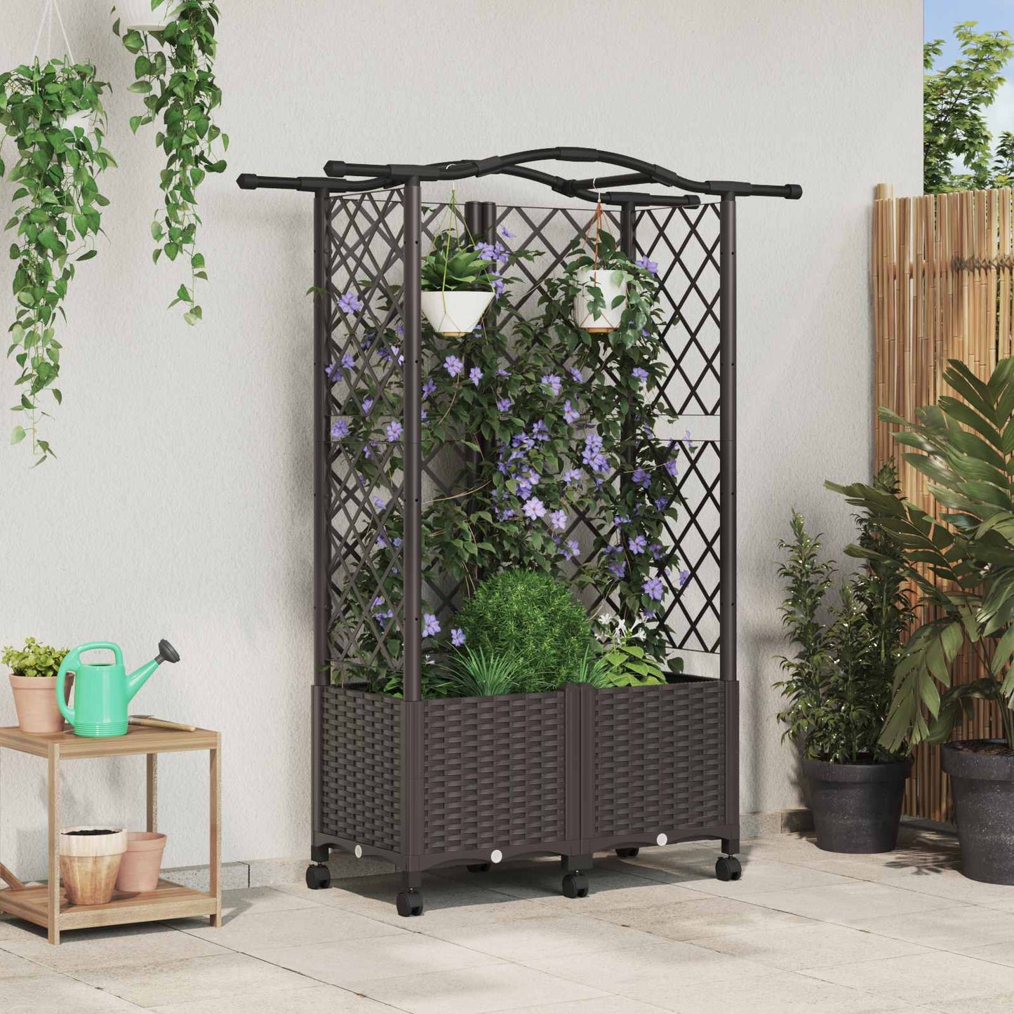 Hochbeet Mit Rankgitter Und Dach 202,5 X 40 X 127 Cm Pp Braun
