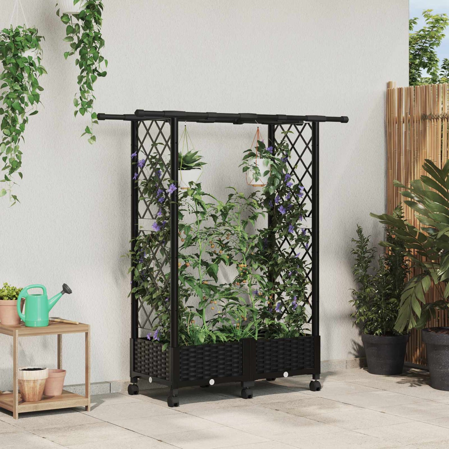 Hochbeet Mit Rankgitter Und Dach 202,5 X 40 X 127 Cm Pp Schwarz