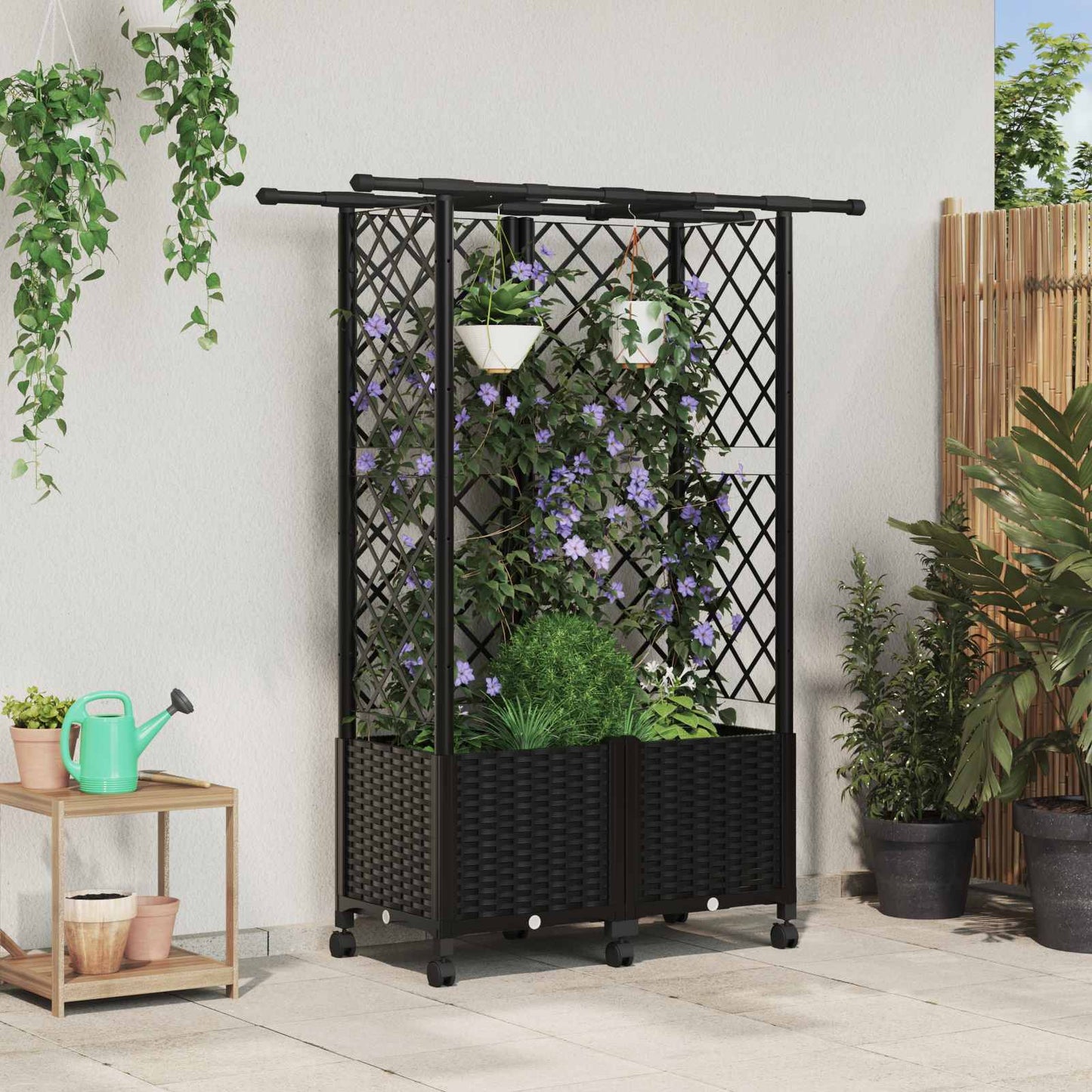 Hochbeet Mit Rankgitter Und Dach 202,5 X 40 X 127 Cm Pp Schwarz