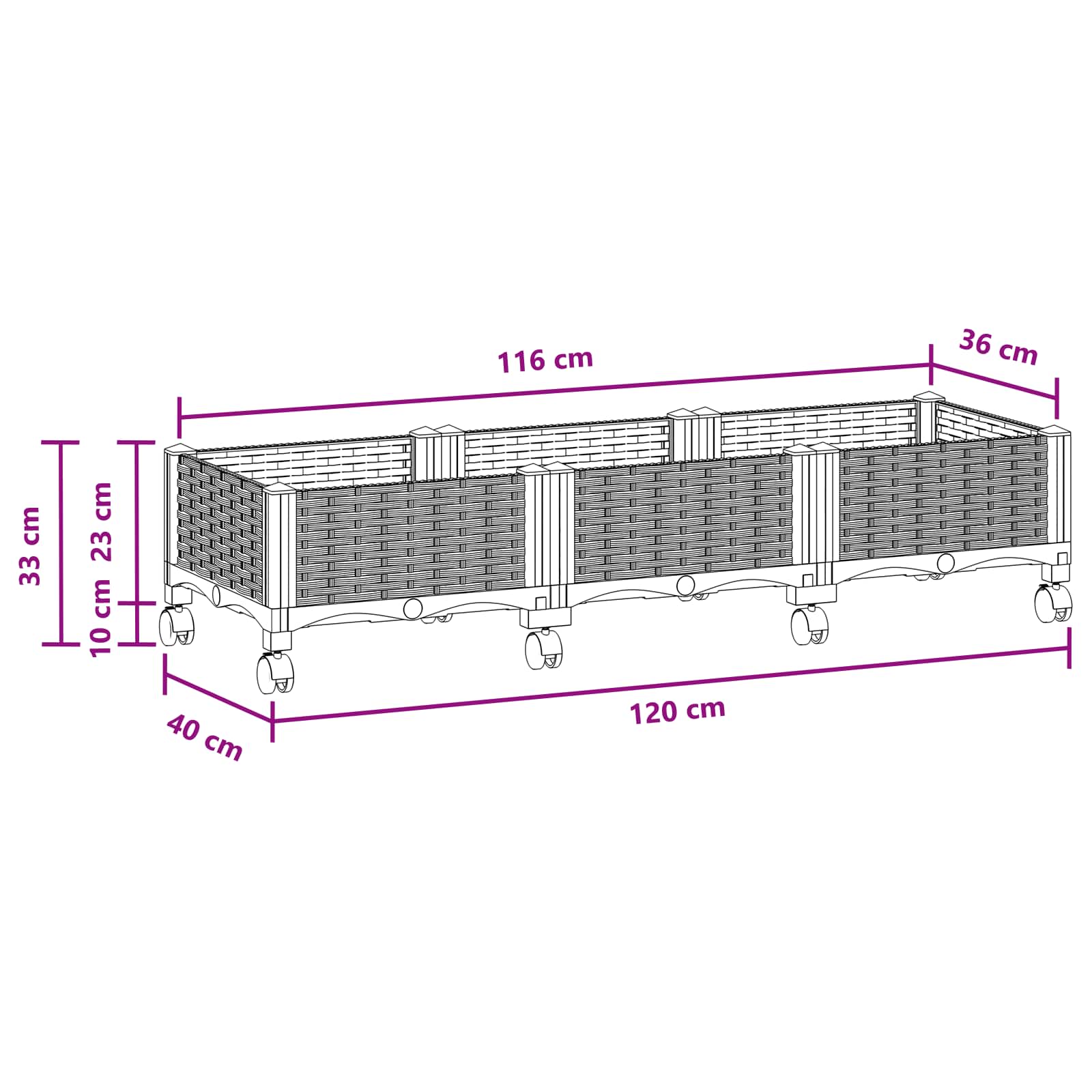 Gartenpflanzer 120 X 40 X 29 Cm Pp Braun