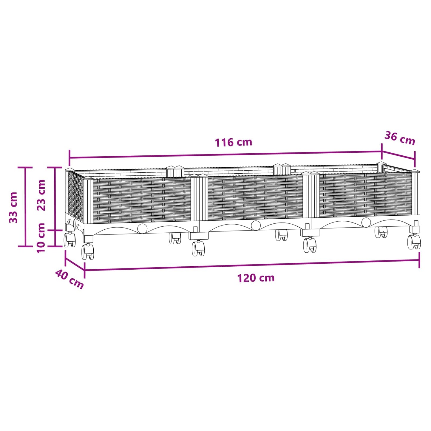 Gartenpflanzer 120 X 40 X 33 Cm Pp Blaugrau