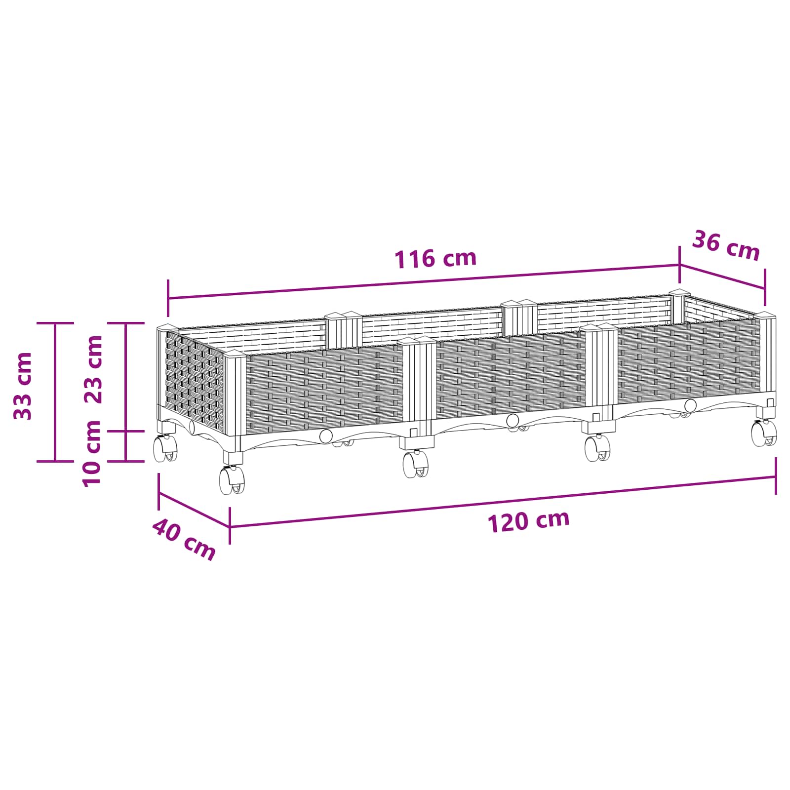Gartenpflanzer 120 X 40 X 33 Cm Pp Weiß