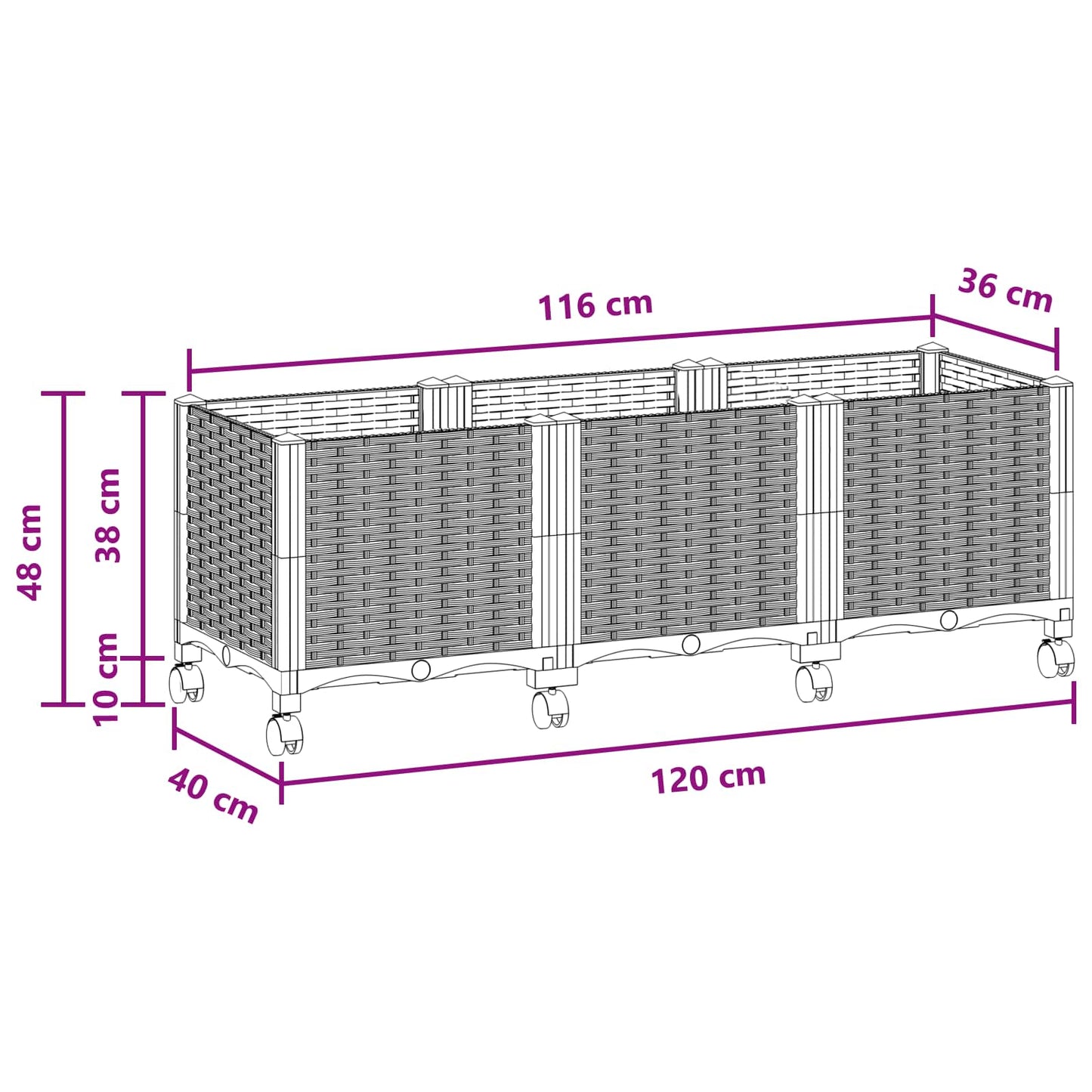 Gartenpflanzer 120 X 40 X 44 Cm Pp Braun