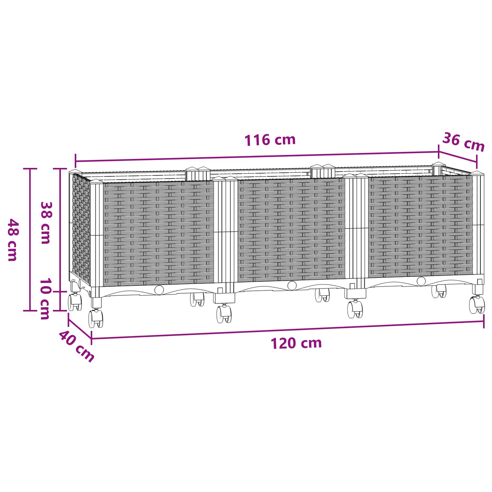 Gartenpflanzer 120 X 40 X 48 Cm Pp Blaugrau