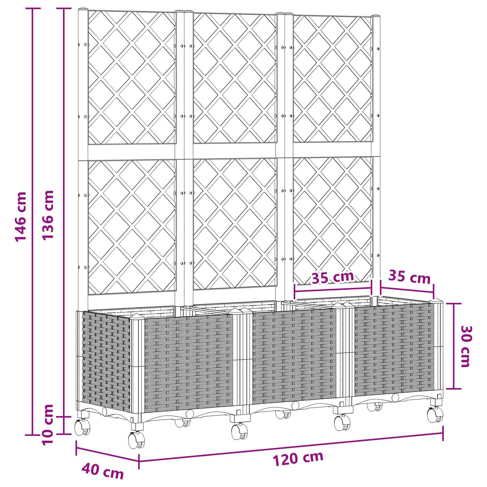 Pflanzkübel Mit Spalier Und Rädern 120 X 40 X 146 Cm Pp