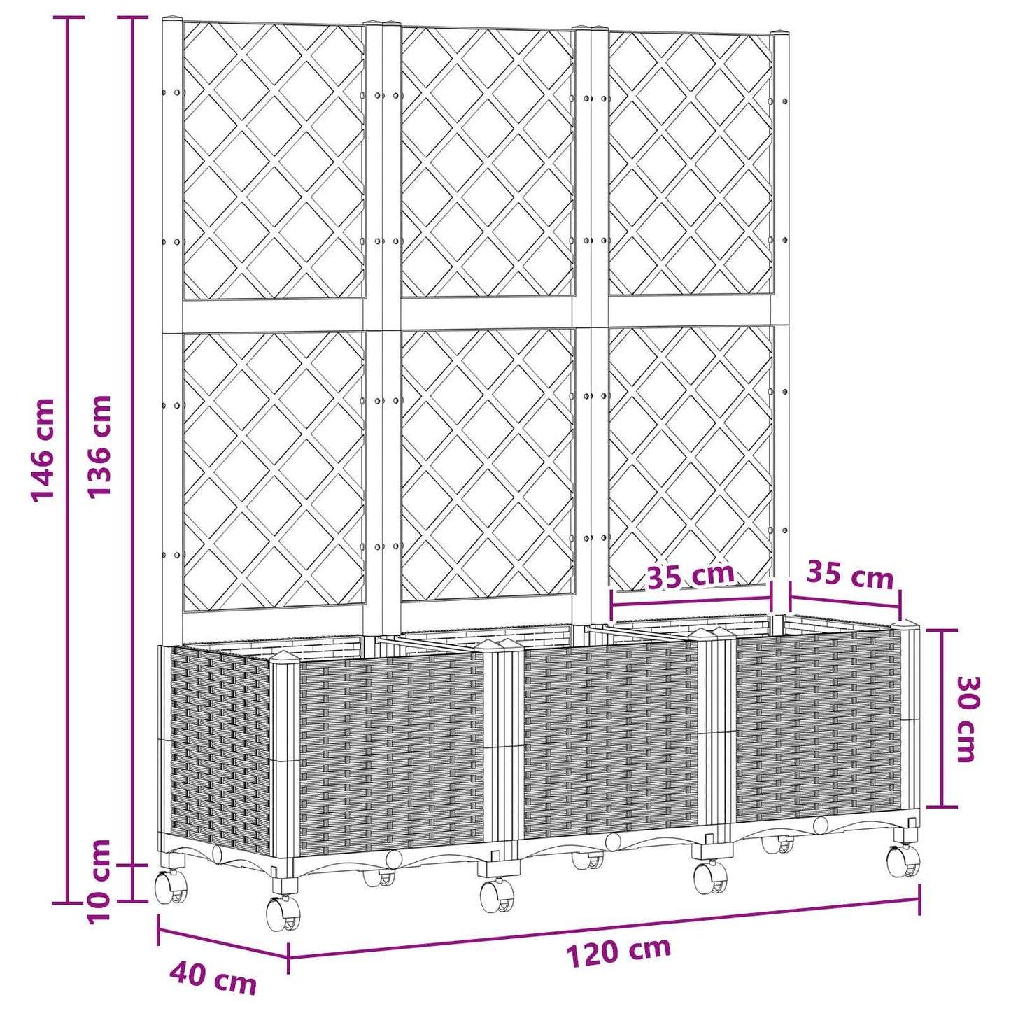Pflanzkübel Mit Spalier Und Rädern 120 X 40 X 146 Cm Pp