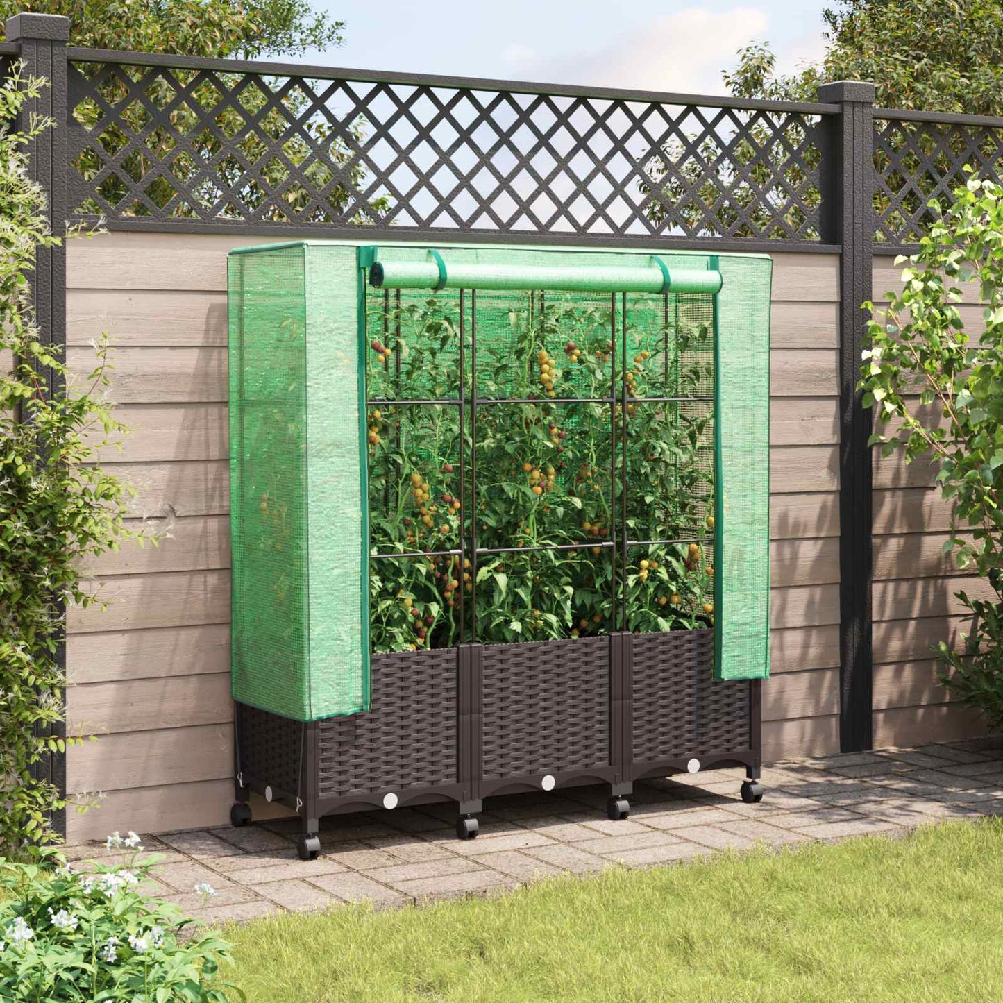 Hochbeet Mit Gewächshaus-Aufsatz Rattan-Optik