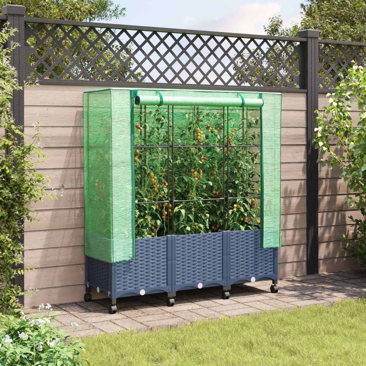 Hochbeet Mit Gewächshaus-Aufsatz Rattan-Optik
