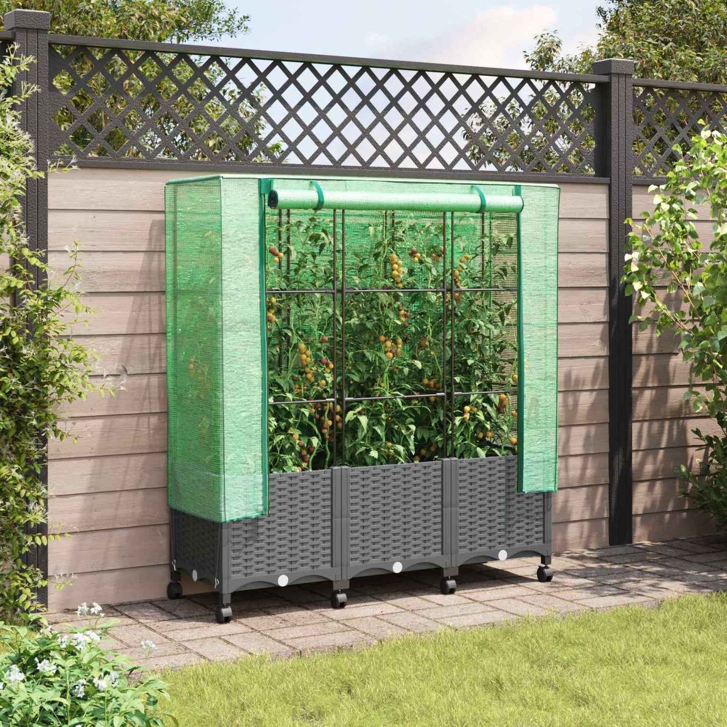 Hochbeet Mit Gewächshaus-Aufsatz Rattan-Optik