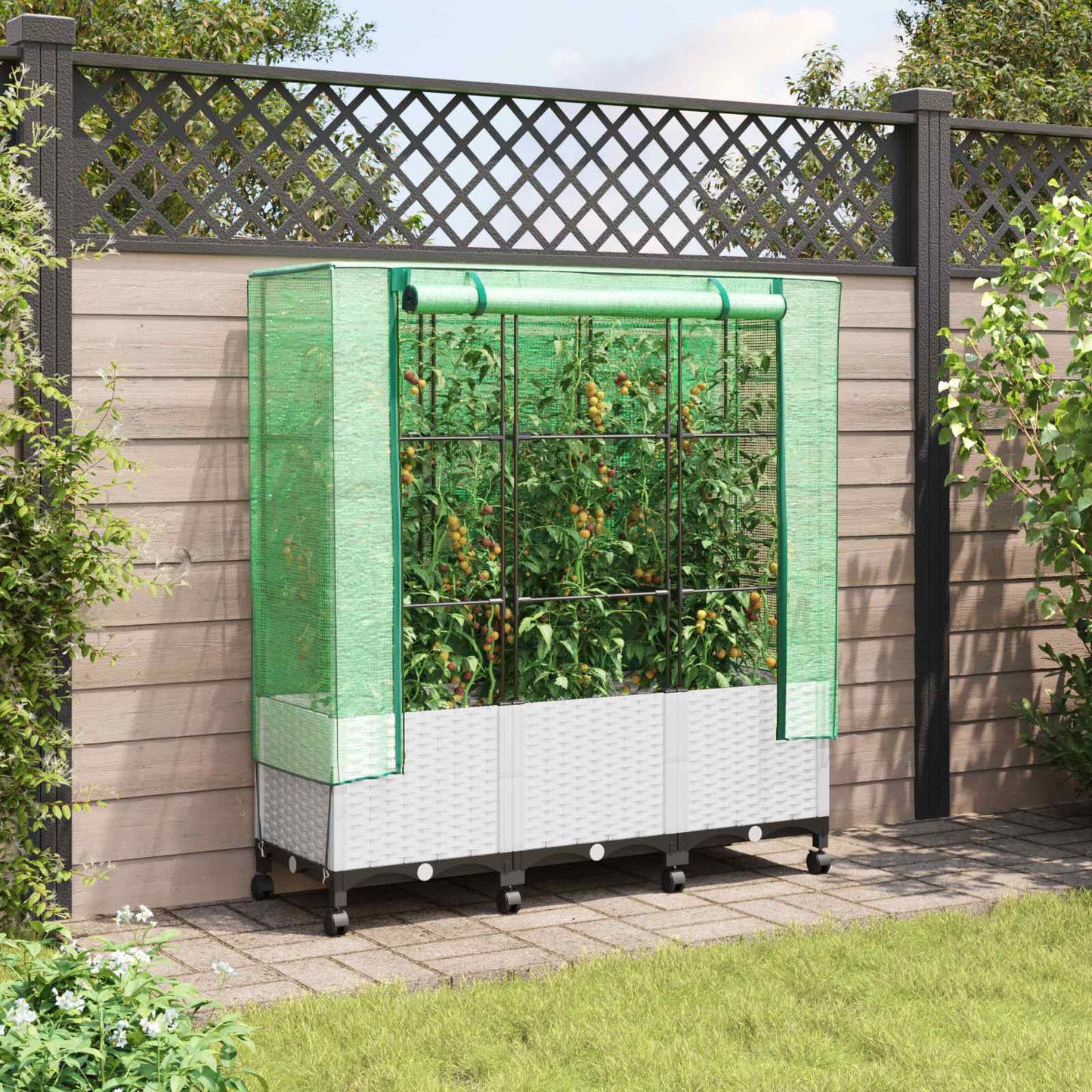 Hochbeet Mit Gewächshaus-Aufsatz Rattan-Optik