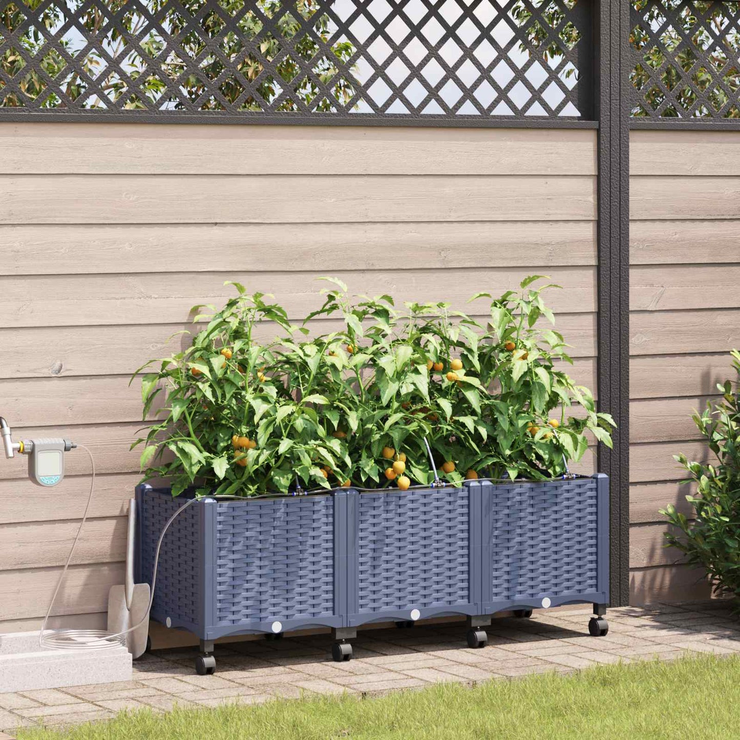 Garten Blumenkübel Mit Bewässerung Und Rädern 3 Stk. Grau Pp Hellgrau
