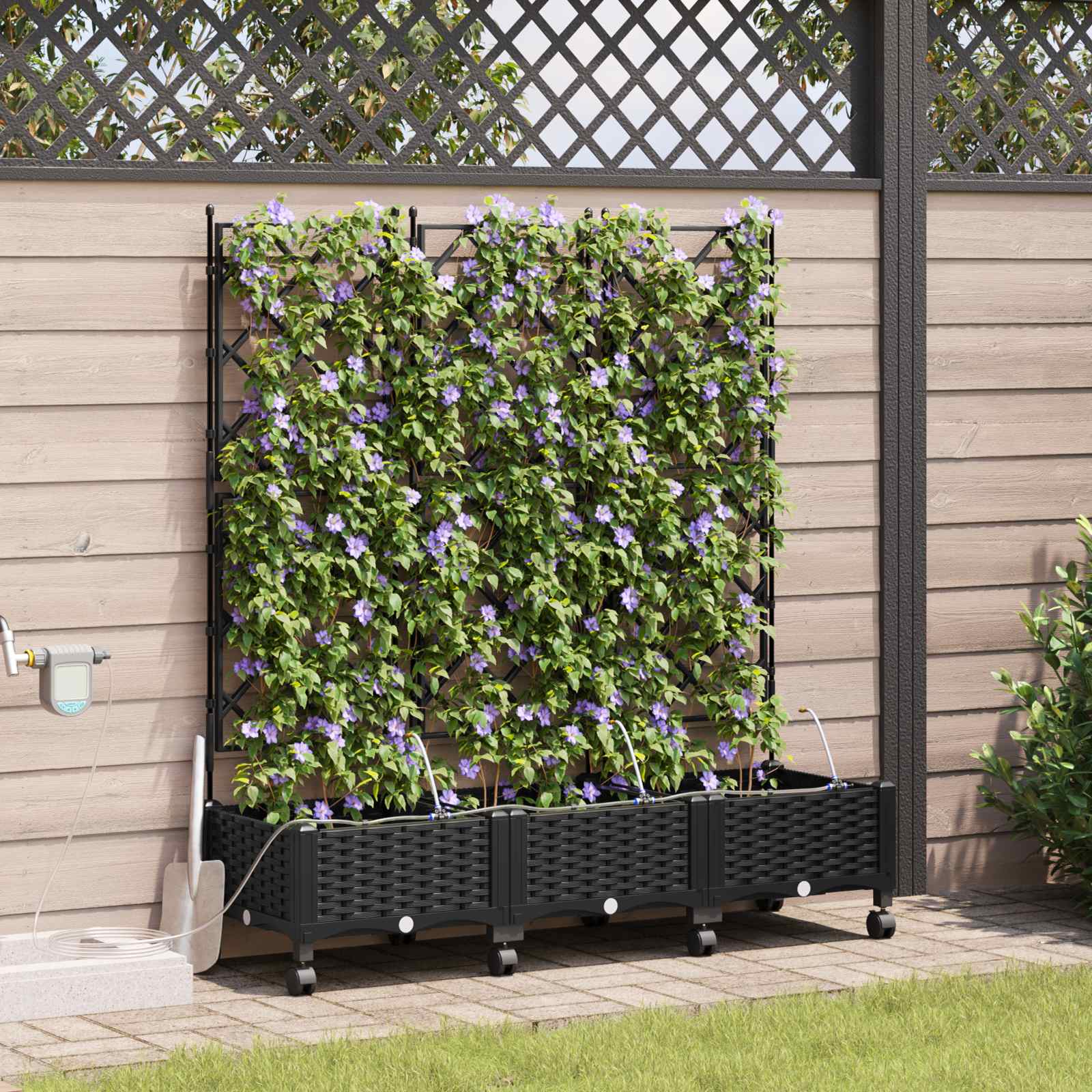 Garten Blumenkübel Mit Bewässerung Und Rädern 3 Stk. Schwarz Pp Hellgrau