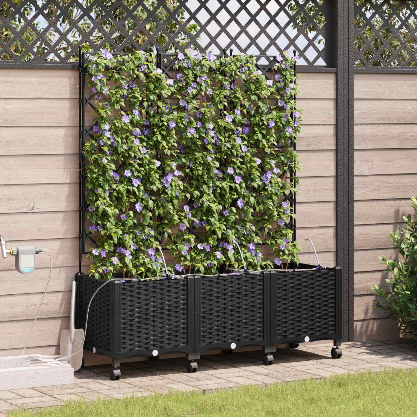 Garten Blumenkübel Mit Bewässerung Und Rädern 3 Stk. Schwarz Pp Hellgrau