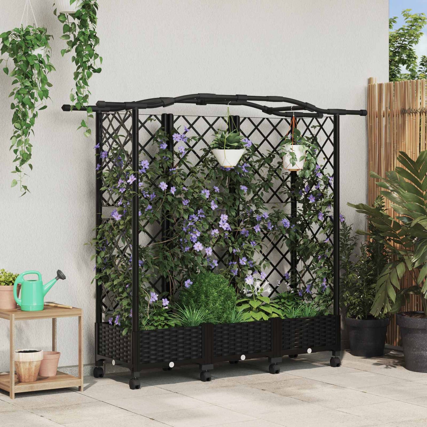 Hochbeet Mit Rankgitter Und Dach 202,5 X 40 X 127 Cm Pp Schwarz
