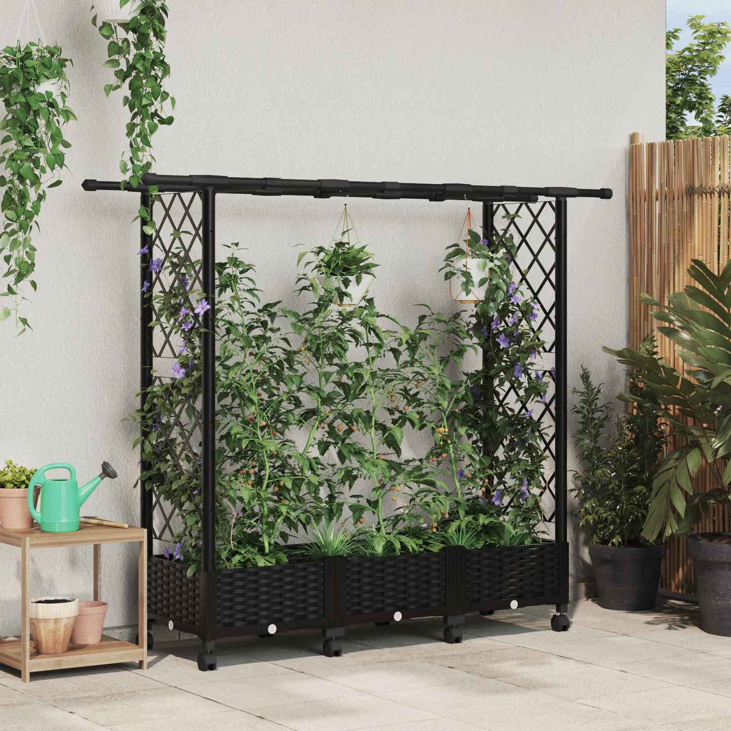 Hochbeet Mit Rankgitter Und Dach 202,5 X 40 X 127 Cm Pp Schwarz