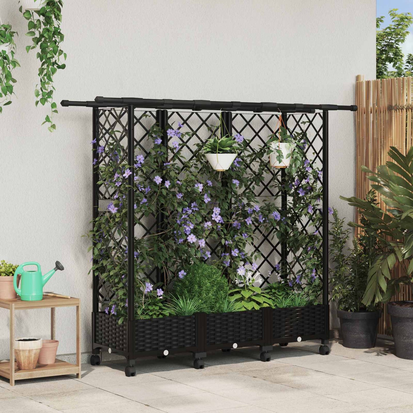 Hochbeet Mit Rankgitter Und Dach 202,5 X 40 X 127 Cm Pp Schwarz