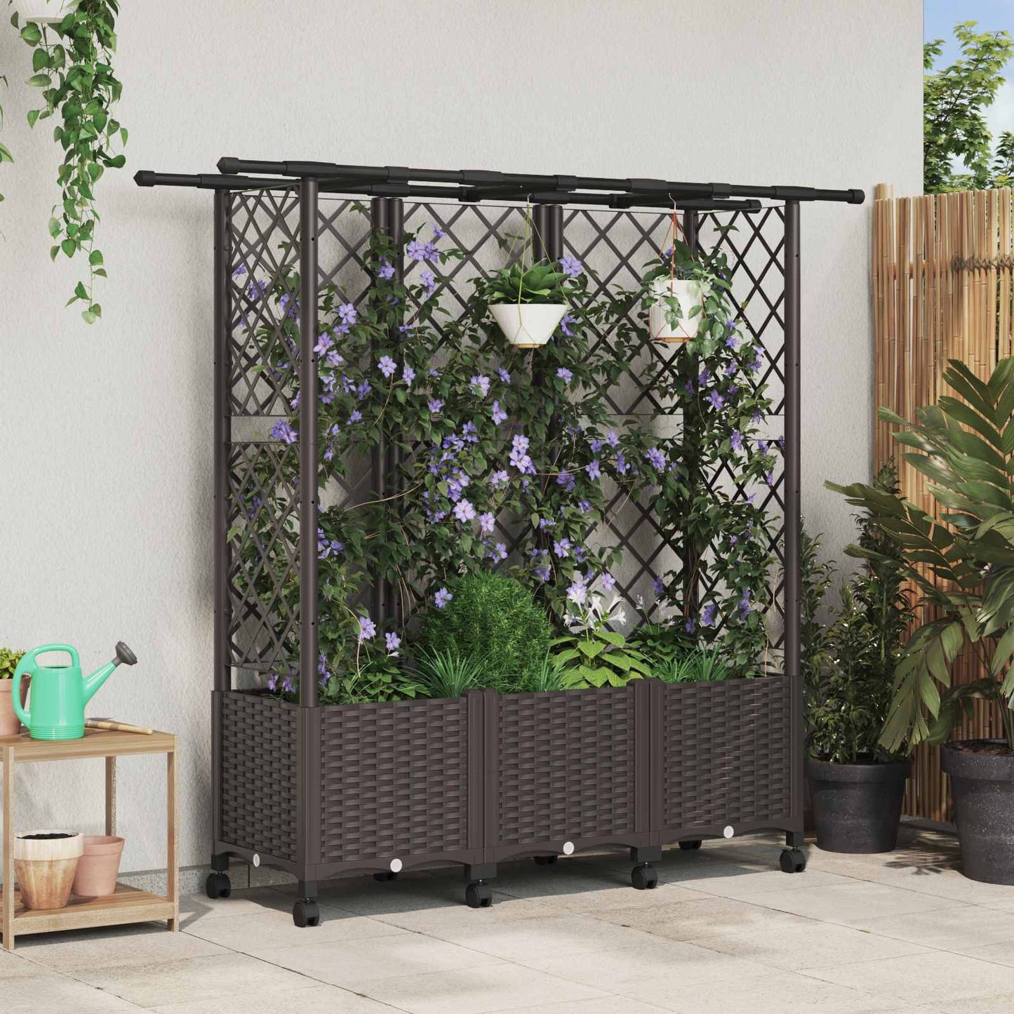 Hochbeet Mit Rankgitter Und Dach 202,5 X 40 X 127 Cm Pp Braun