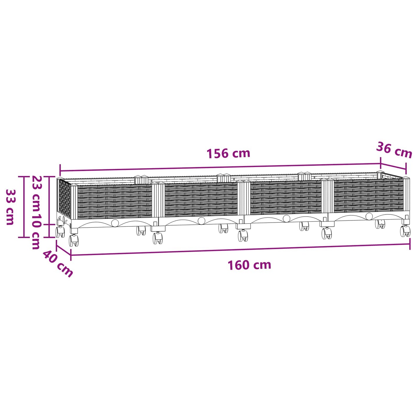 Gartenpflanzer 160 X 40 X 33 Cm Pp Blaugrau