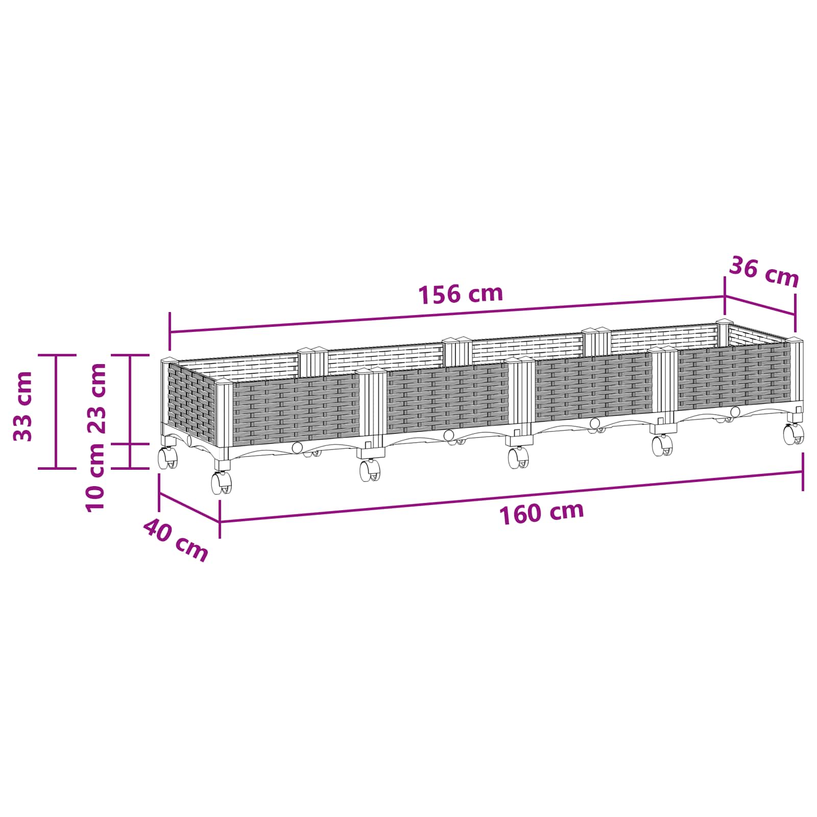 Gartenpflanzer 160 X 40 X 33 Cm Pp Weiß
