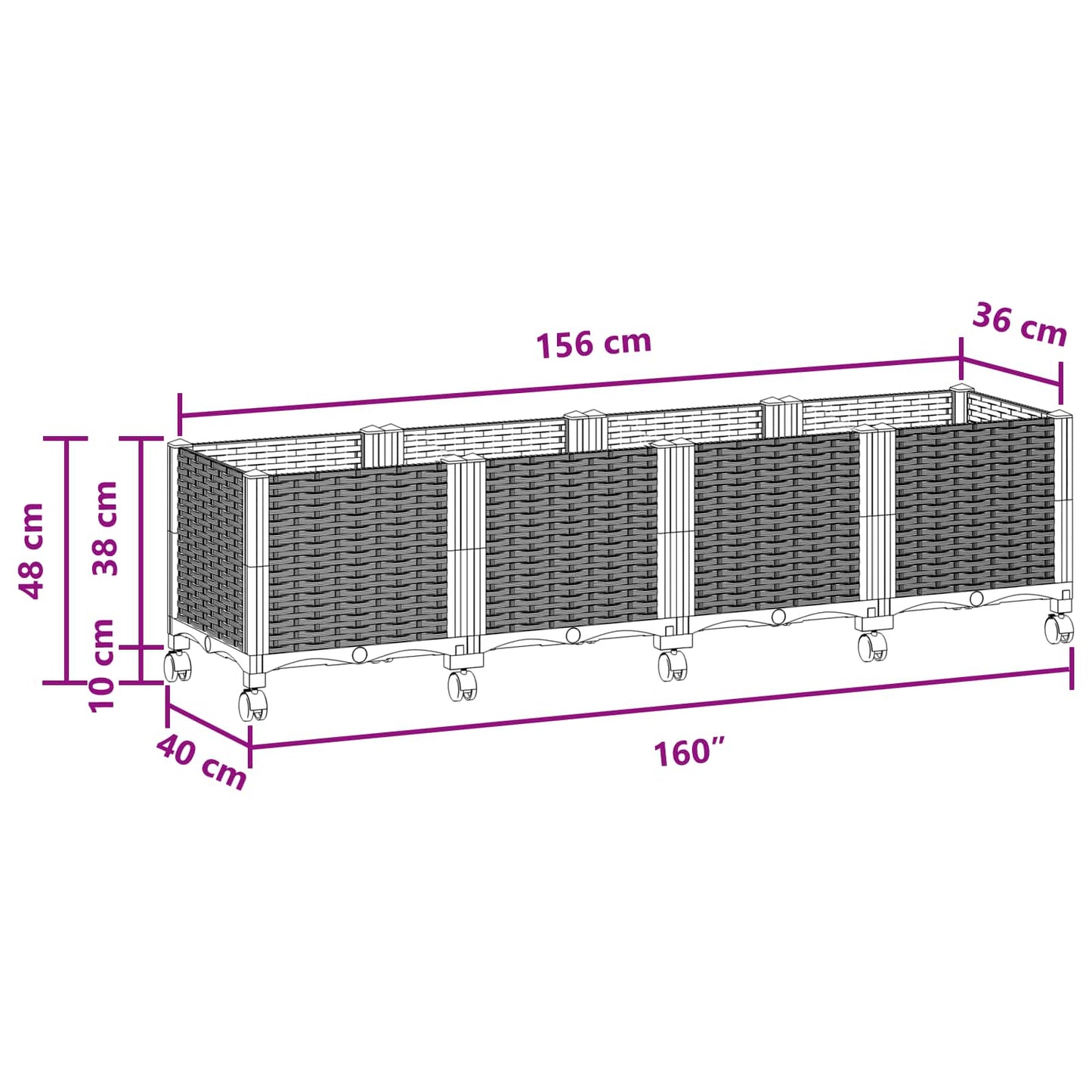 Gartenpflanzer 160 X 40 X 44 Cm Pp Braun