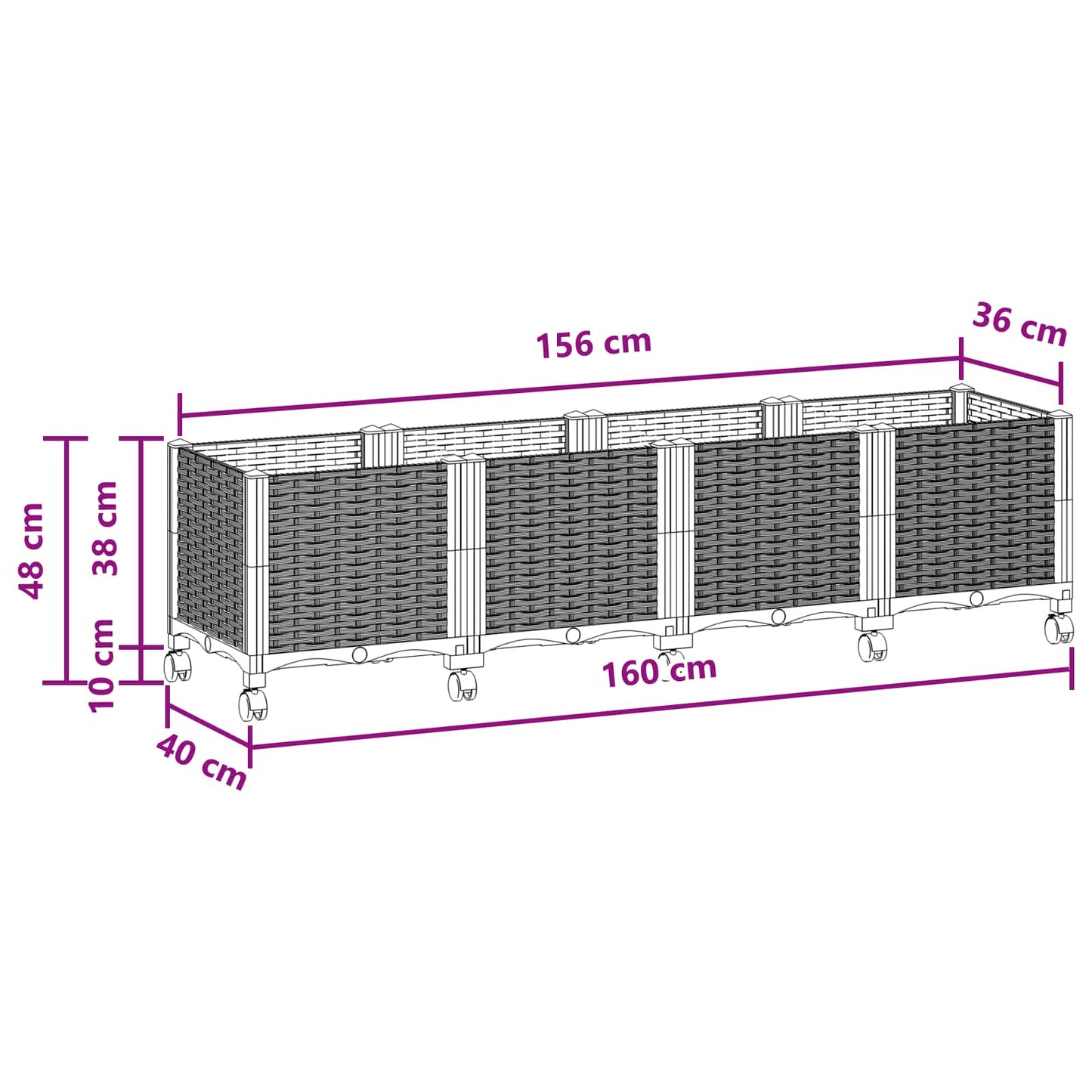 Gartenpflanzer 160 X 40 X 44 Cm Pp Schwarz