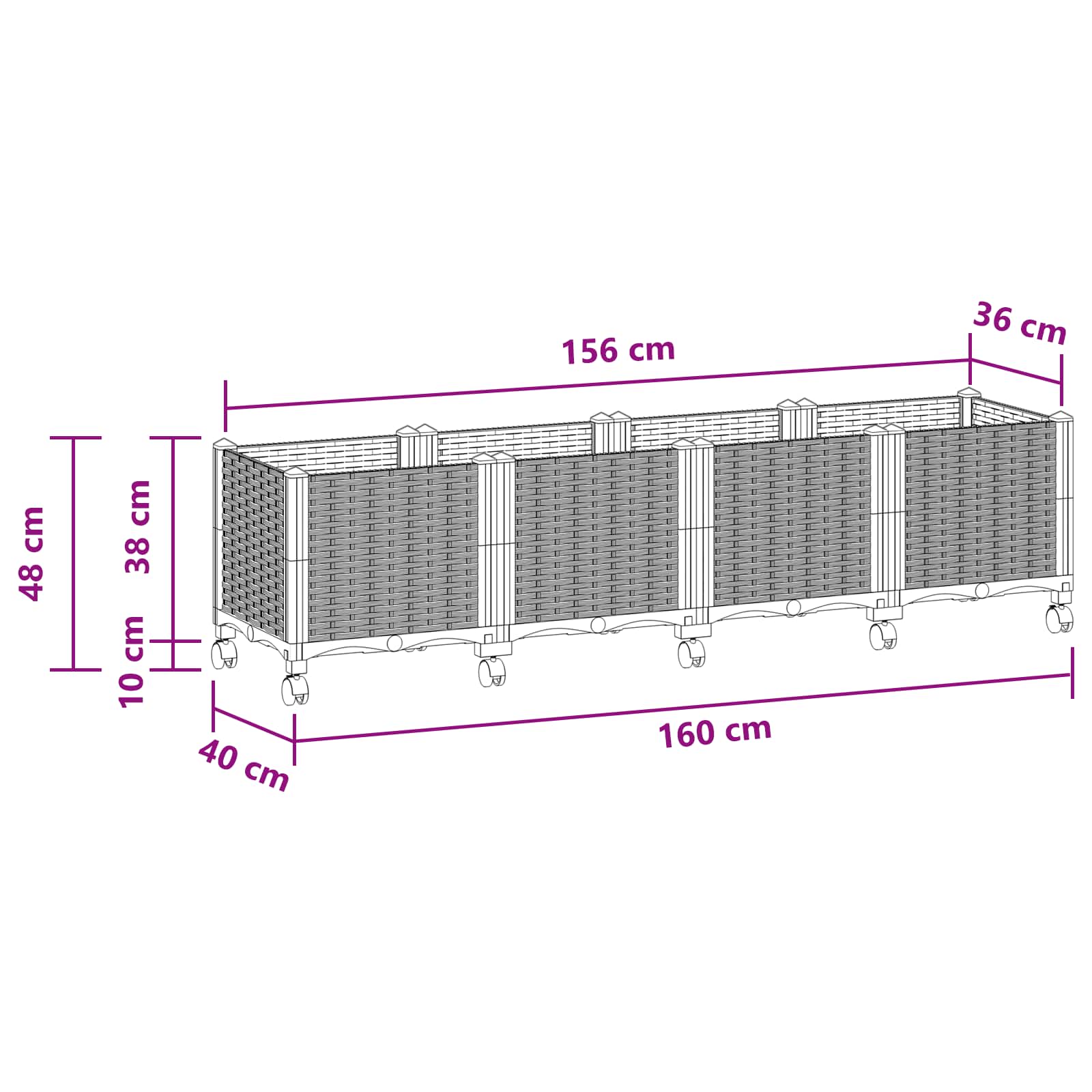 Gartenpflanzer 160 X 40 X 48 Cm Pp Weiß