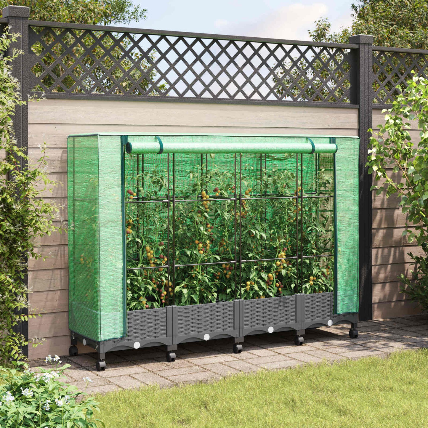 Hochbeet Mit Gewächshaus-Aufsatz Rattan-Optik